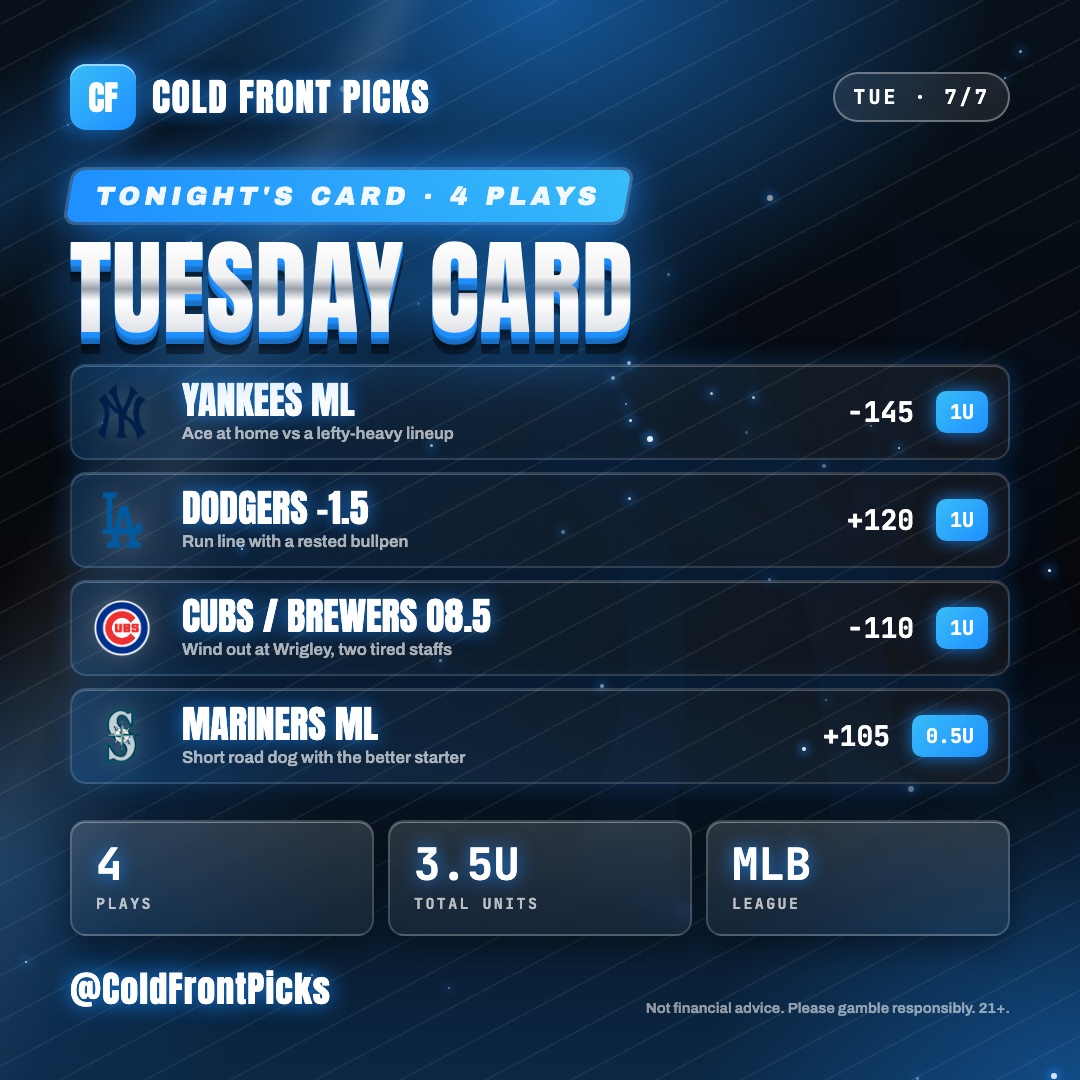 Four-pick MLB card in electric blue