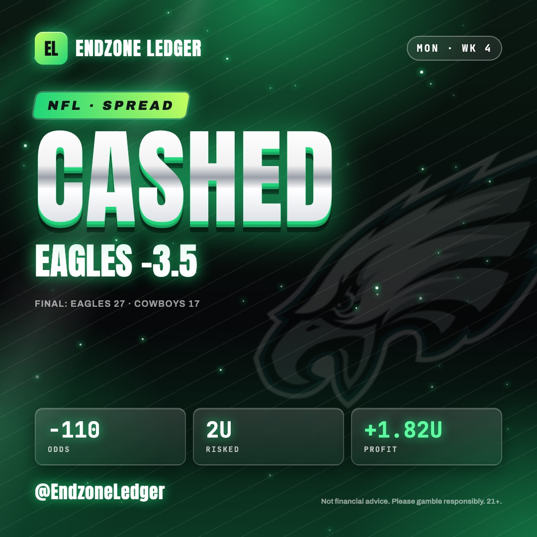 Green cashed winner post with chrome headline
